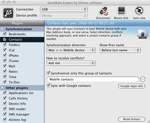 SyncMate Screen Shot: Contacts