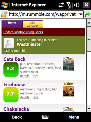 Screen shot of Rummble.com Mobile